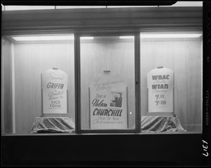 Window display for Nelson Churchill Views the News on WNAC sponsored by Griffin Shoe Polish