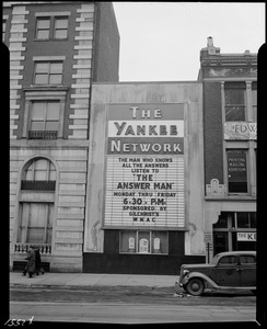 Yankee Network letter board sign advertising The Answer Man on WNAC sponsored by Gilchrist's