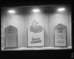 Yankee Network letter board sign advertising Bulldog Drummond on WNAC sponsored by Atlantic Coal Company and Glen Burn Anthracite