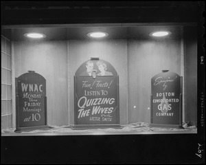 Window display for Quizzing the Wives on WNAC sponsored by Boston Consolidated Gas Company