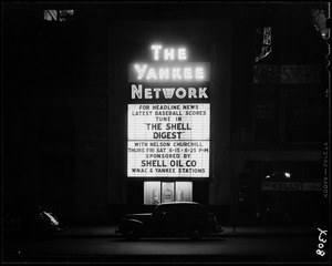 Yankee Network letter board sign advertising The Shell Digest on WNAC sponsored by Shell Oil Co.