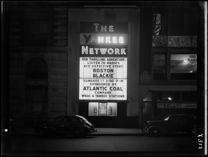 Yankee Network letter board sign advertising Boston Blackie on WNAC sponsored by Atlantic Coal Company