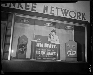 Window display for broadcasts of Boston Red Sox and Boston Braves games on WNAC sponsored by Atlantic Hi-arc and Narragansett Brewing Co.