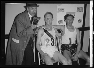 Les Pawson and another runner being interviewed by WCOP reporter