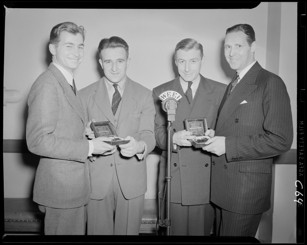 Jay Wesley, Eugene Goodreault, Charlie O'Rourke, and Mayor Maurice Tobin