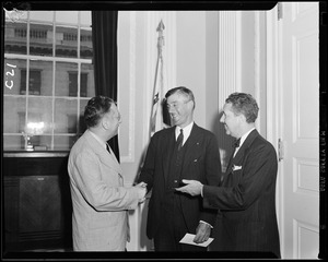 Governor Saltonstall with Lloyd G. del Castillo and unidentified man