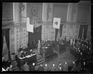 Governor Saltonstall swearing in the Massachusetts House of Representatives