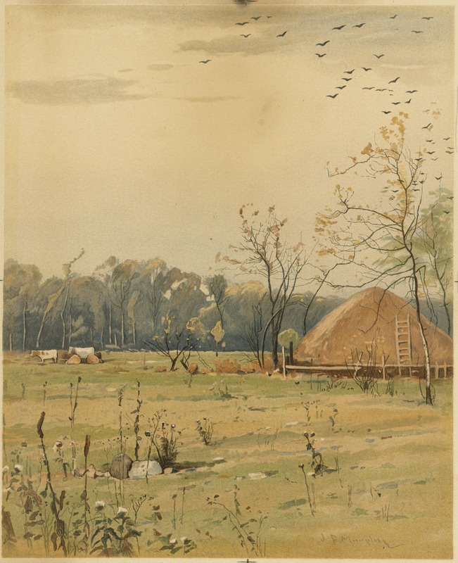 Autumn landscape with large haystack