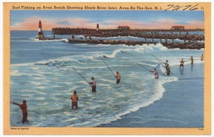 Surf fishing on Avon Beach showing Shark River inlet, Avon-by-the-Sea, N. J.