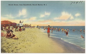Beach scene, from boardwalk, Beach Haven, N. J.