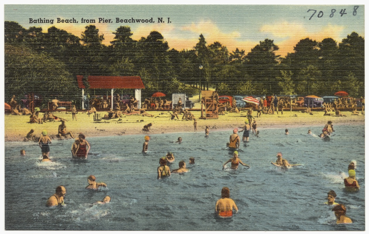 Bathing beach, from pier, Beachwood, N. J. Digital Commonwealth