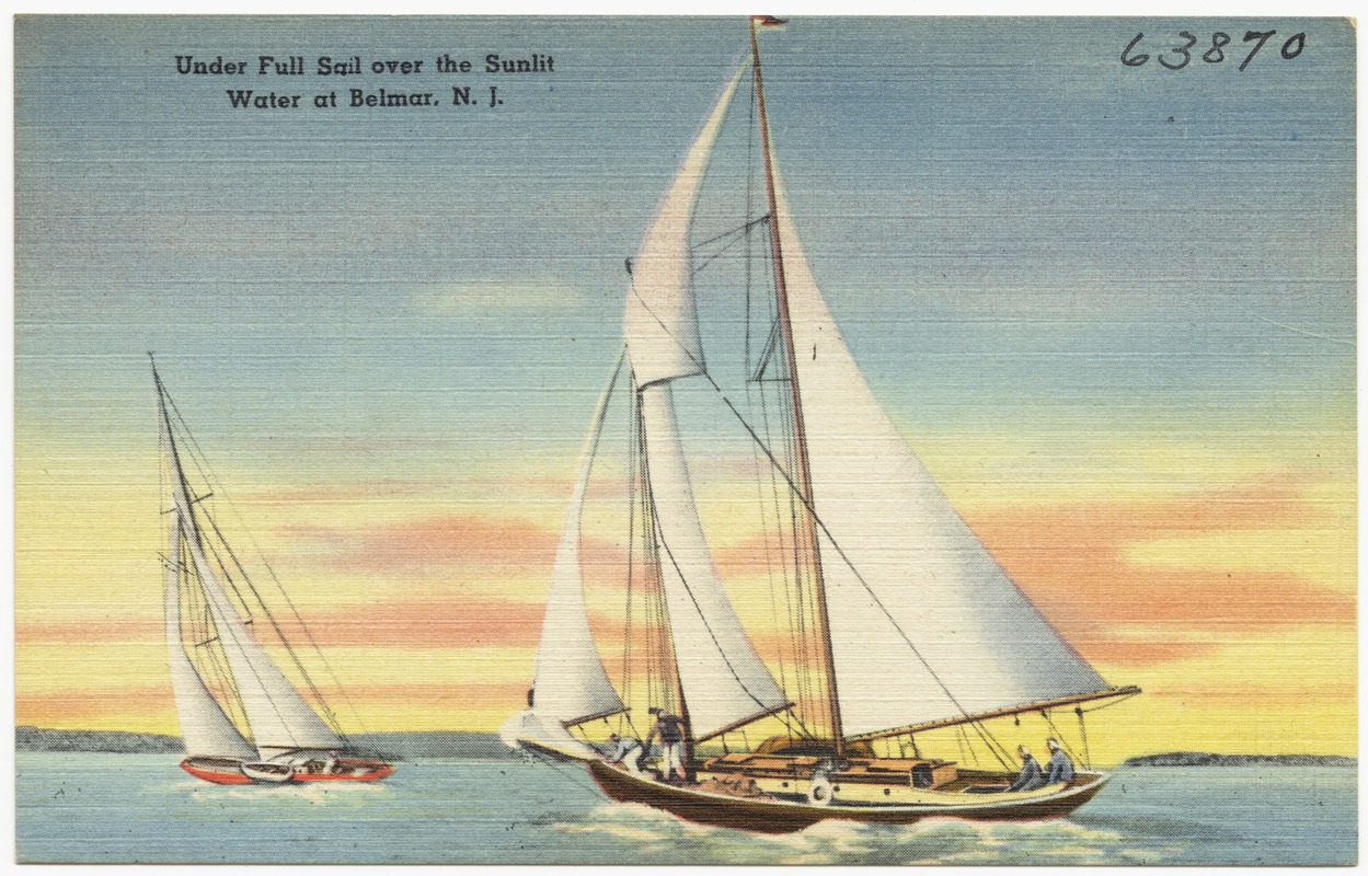 Under full sail over the sunlit water at Belmar, N. J.