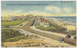 Ocean Avenue, boardwalk and beach at Bradley Beach, N. J.