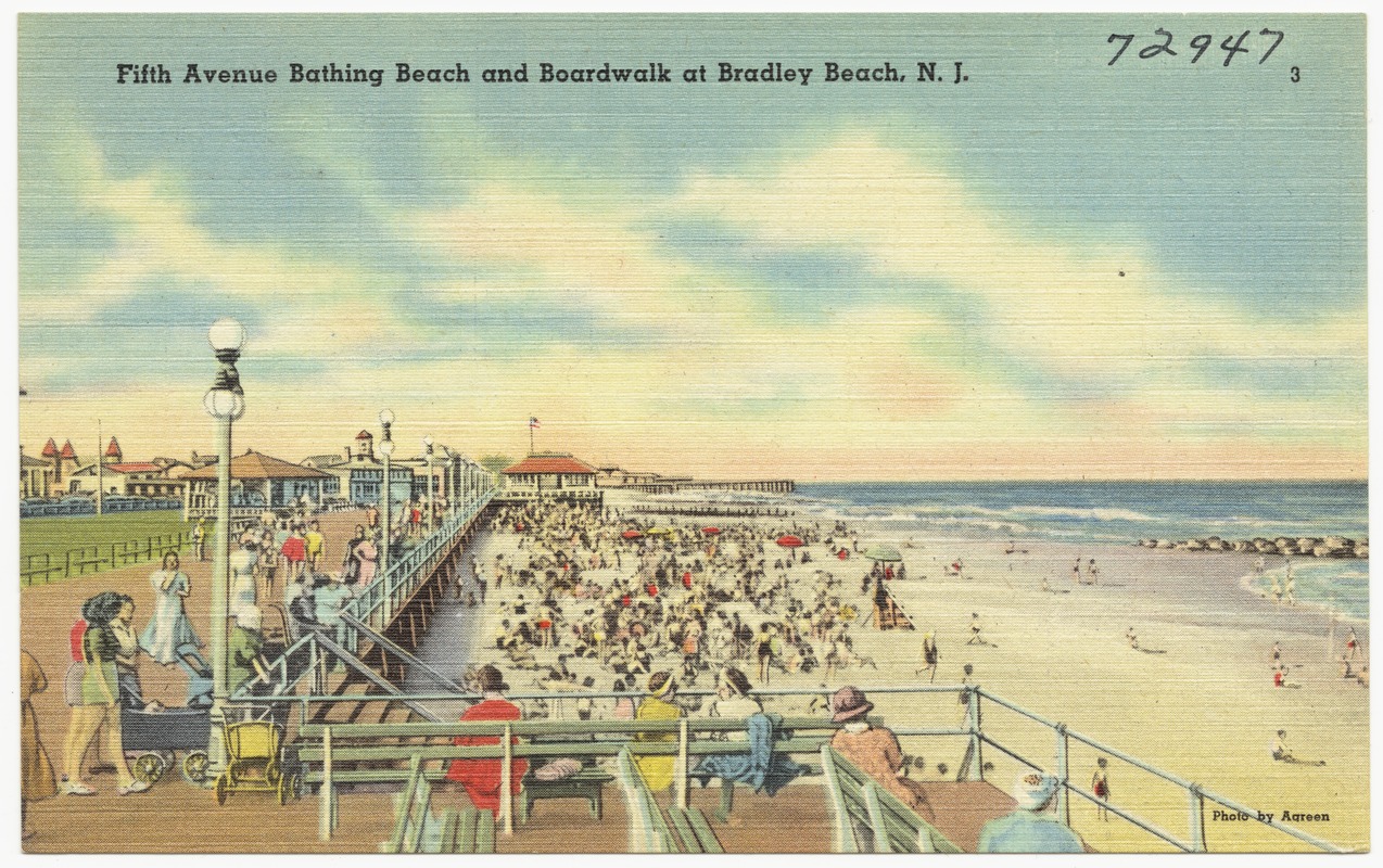 Fifth Avenue bathing beach and boardwalk at Bradley Beach, N. J