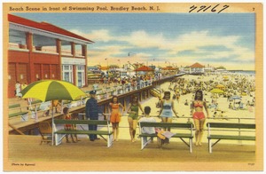 Beach scene in front of swimming pool, Bradley Beach, N. J.