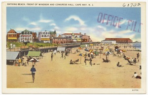 Bathing beach, front of Windsor and Congress Hall, Cape May, N. J.
