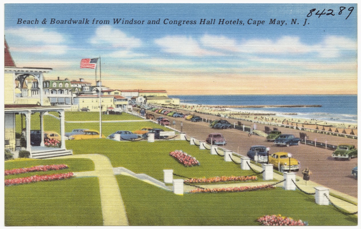 Beach & boardwalk from Windsor and Congress Hall Hotels, Cape May, N. J.