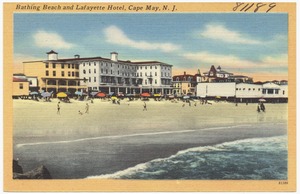 Bathing beach and Lafayette Hotel, Cape May, N. J.