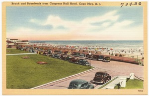 Beach and boardwalk from Congress Hall Hotel, Cape May, N. J.