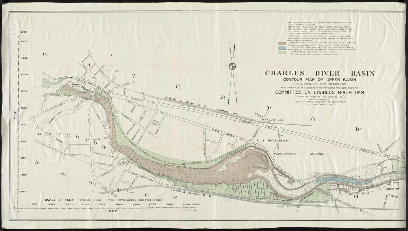 Charles River Basin contour map of upper basin