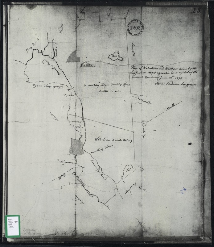 Plan of Watertown and Waltham taken by the subscriber, 1795 agreable to a resolve of the General Court of June 18, 1794