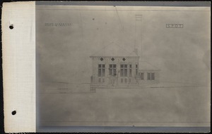 Distribution Department, Northern High Service Spot Pond Pumping Station, architect's line drawing of a proposed design (front elevation); submitted by (not known) (word Spot enclosed in a square), Stoneham, Mass., ca. 1898