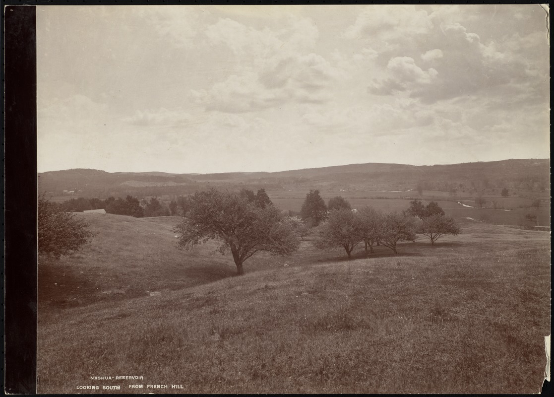 Wachusett Department, Nashua Reservoir site, looking south from French Hill (compare with No. 7306), Boylston, Mass., Apr.-May 1897