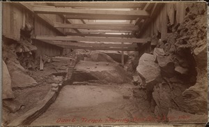 Sudbury Department, Hopkinton Dam, trench showing bed rock and toe wall, Ashland, Mass., 1890