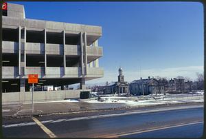 Part of series on Mass. Transit - new Quincy Rapid Transit line to Boston showing parking garage