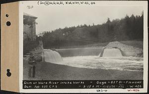 Dam at Ware River Intake Works, gage 657.91, flow over dam approximately 650 cubic feet per second, Barre, Mass., 9:15 AM, Oct. 20, 1932