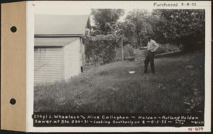 Ethel L. Wheelock and Alice Callaghan, barn?, Rutland-Holden Sewer near Station 296+31, looking southerly on center line, Holden, Mass., Jun. 5, 1933