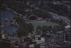 Elevated view of Charles River Esplanade and Hatch Shell