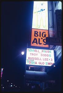 Big Al's sign lit up at night, San Francisco