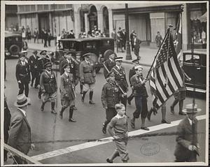 British Naval & Military Veterans Assn. marching down Tremont St. after services at the Cathedral of St. Paul