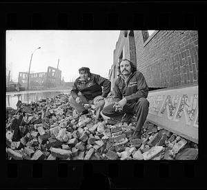 Locals in the ruins of the Chelsea fire, Chelsea