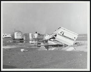 Trailers destroyed by windstorm, Salisbury Beach, Massachusetts