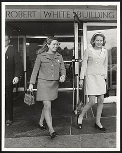 Mrs. Kevin White (right) & sister Nancy Galvin leave MGH after visit with mayor.