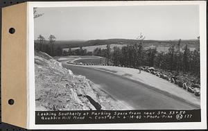 Contract No. 82, Constructing Quabbin Hill Road, Ware, looking southerly at parking space from near Sta. 33+50, Ware, Mass., Jun. 14, 1940