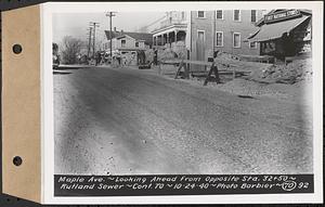 Contract No. 70, WPA Sewer Construction, Rutland, Maple Avenue, looking ahead from opposite Sta. 32+50, Rutland Sewer, Rutland, Mass., Oct. 24, 1940