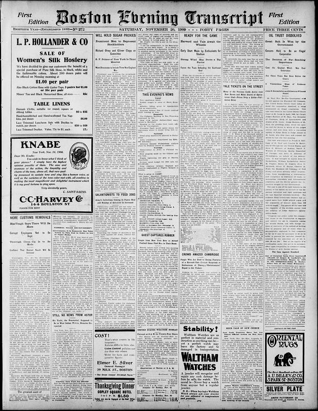 Boston Evening Transcript. November 20, 1909 - Digital Commonwealth