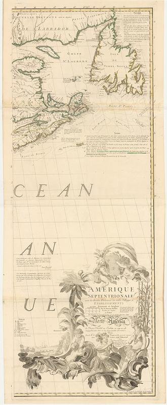 Amerique Septentrionale avec les routes, distances en miles, villages et etablissements françois et anglois
