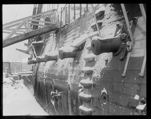Snow covered guns of USS Constitution, Navy Yard