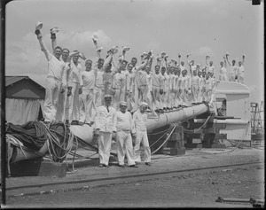 Sailors standing on mast of USS Constitution - South Boston