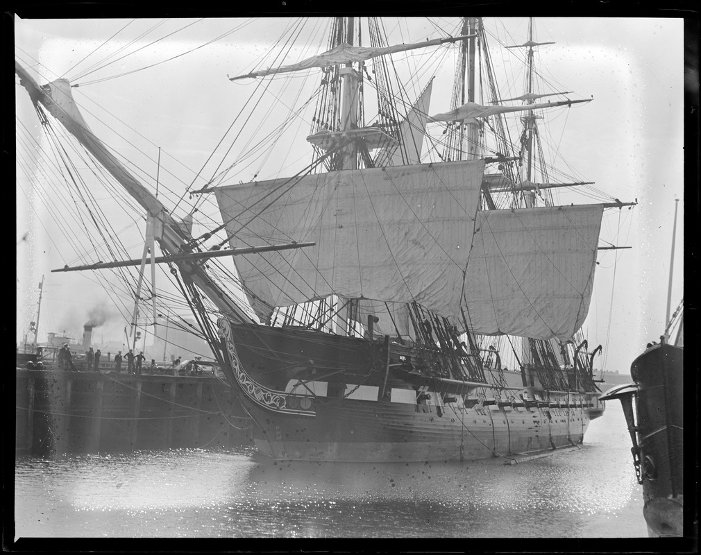 The USS Constitution showing sails at the Charlestown Navy Yard