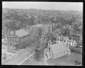Bird's eye view toward Somerville and Charlestown from Harvard's Memorial Hall, Cambridge