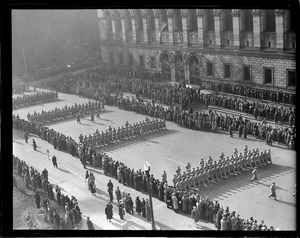 West Point cadets parade past Boston Public Library in Copley Square