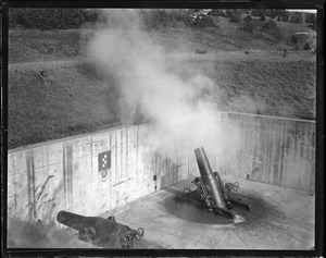 Firing mortars at Boston Harbor fort