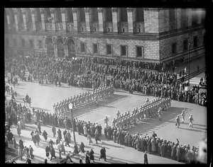 West Point cadets parade past Boston Public Library in Copley