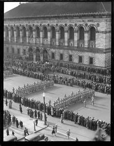 West Point cadets parade past Boston Public Library in Copley