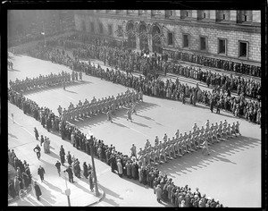 West Point cadets parade past Boston Public Library in Copley Sq.